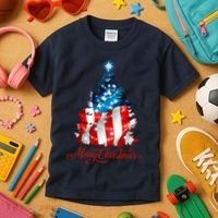 Merry Christmas American Flag Christmas Tree Kids T-Shirt thumb 3