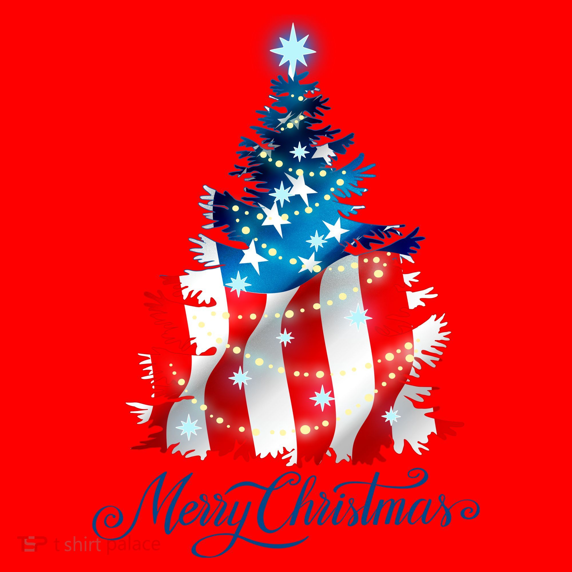 Merry Christmas American Flag Christmas Tree Santa Hat