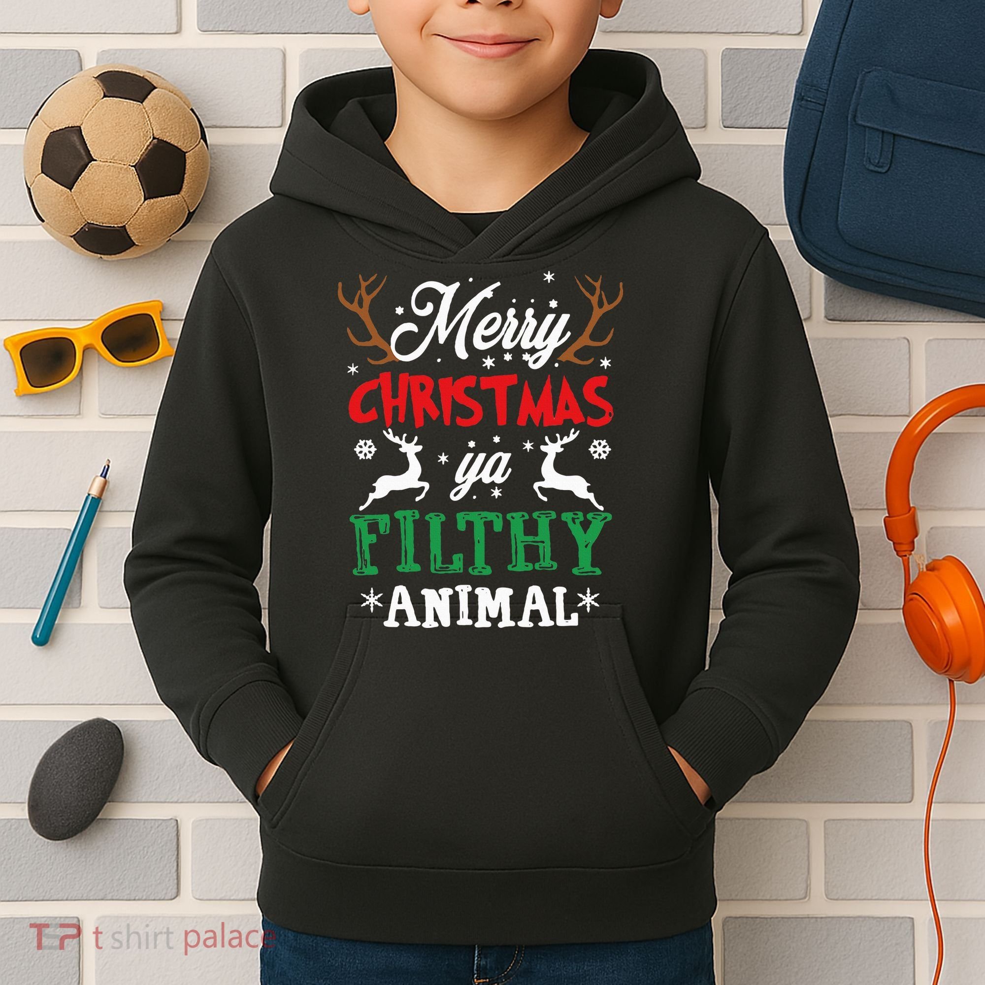 Merry Christmas Animal Filthy Ya Xmas Pajama Kids Hoodie
