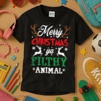 Merry Christmas Animal Filthy Ya Xmas Pajama Kids T-Shirt thumb 3