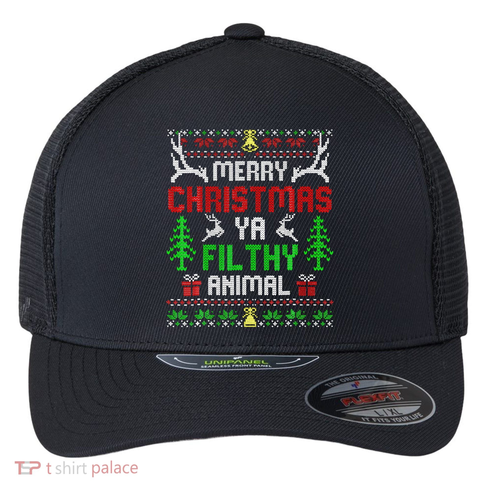 Merry Christmas Animal Filthy Ya  Flexfit Unipanel Trucker Cap