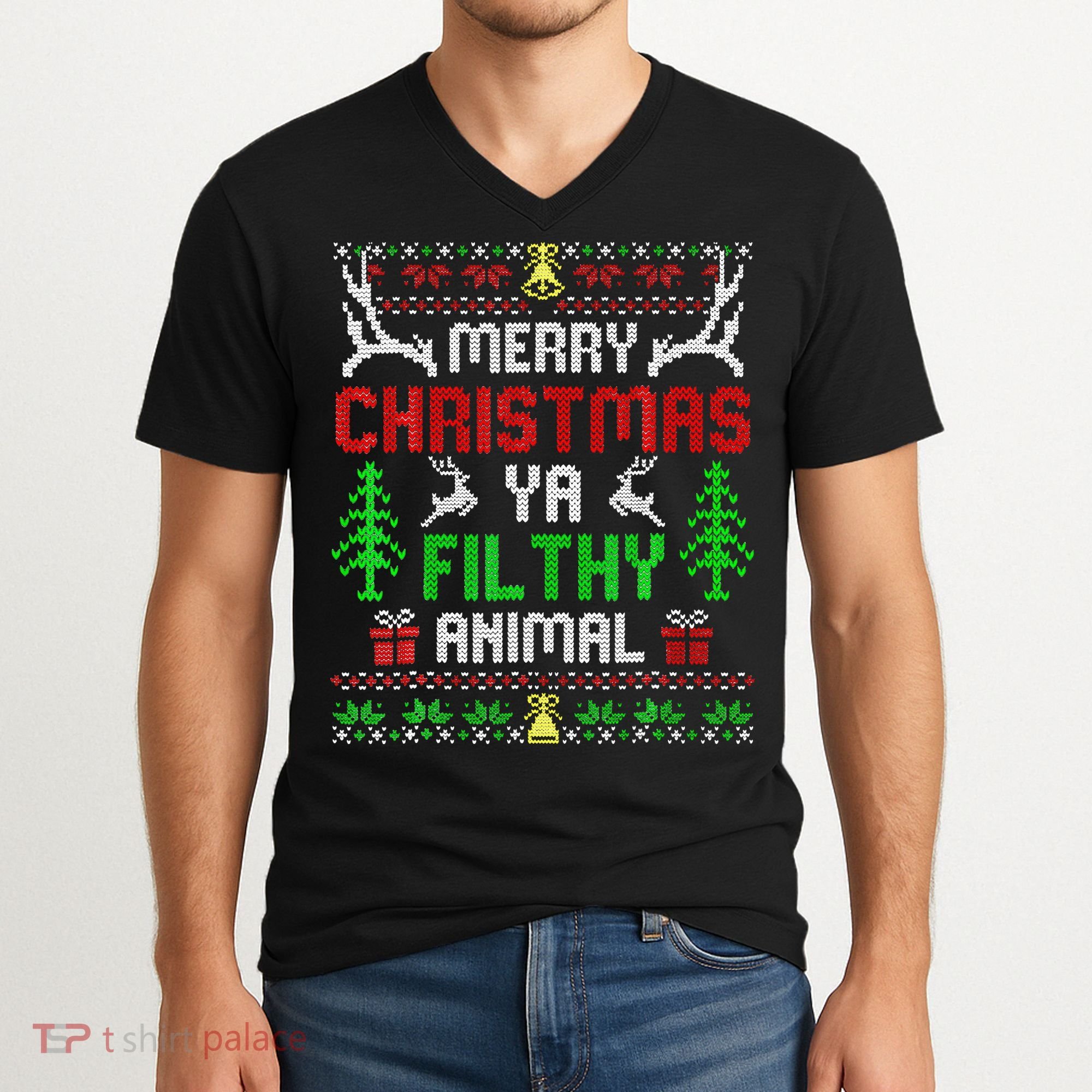 Merry Christmas Animal Filthy Ya  V-Neck T-Shirt