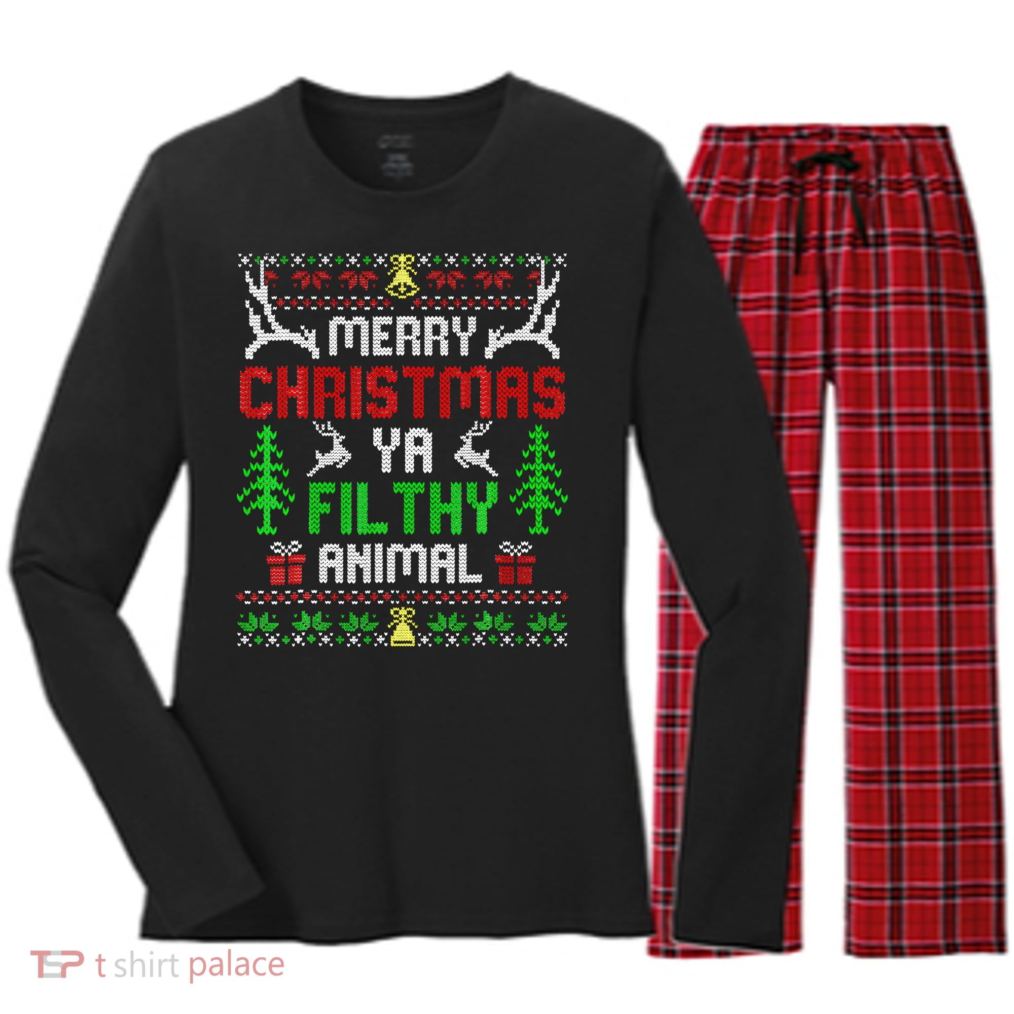 Merry Christmas Animal Filthy Ya  Women's Long Sleeve Flannel Pajama Set 