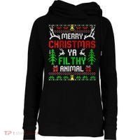 Merry Christmas Animal Filthy Ya  Womens Funnel Neck Pullover Hood thumb 0