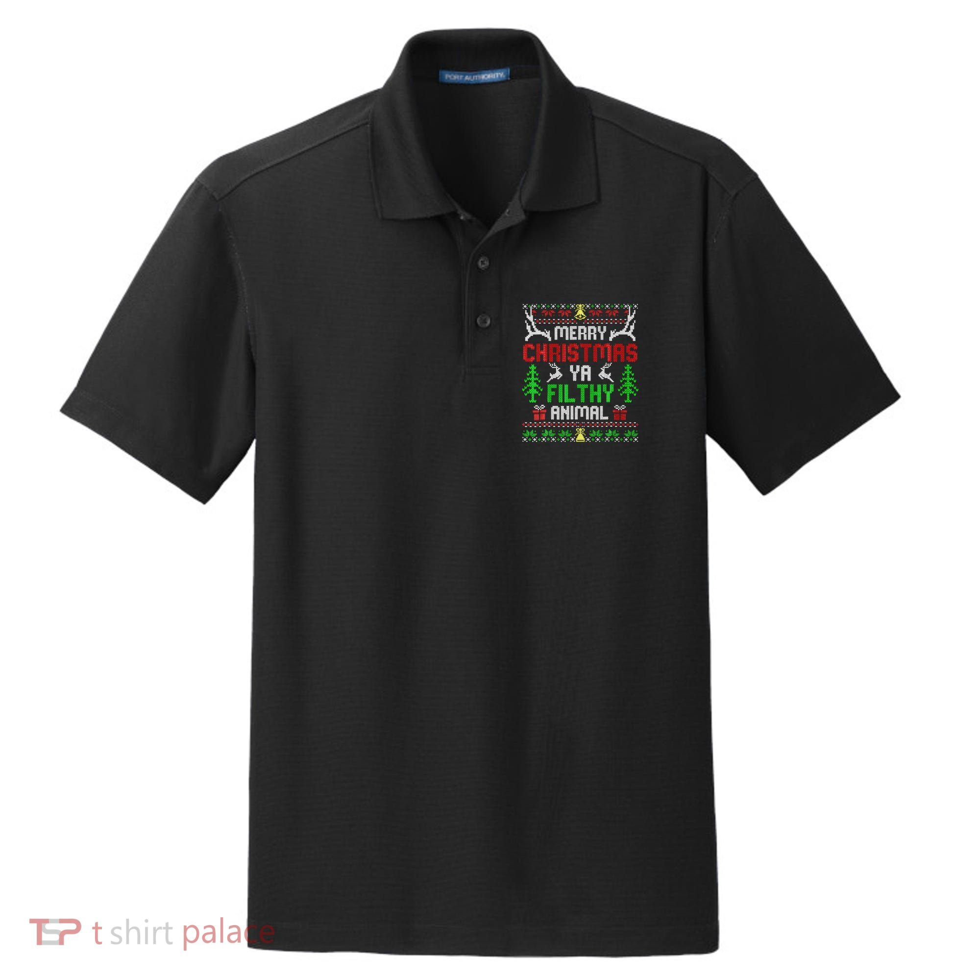 Merry Christmas Animal Filthy Ya  Dry Zone Grid Polo
