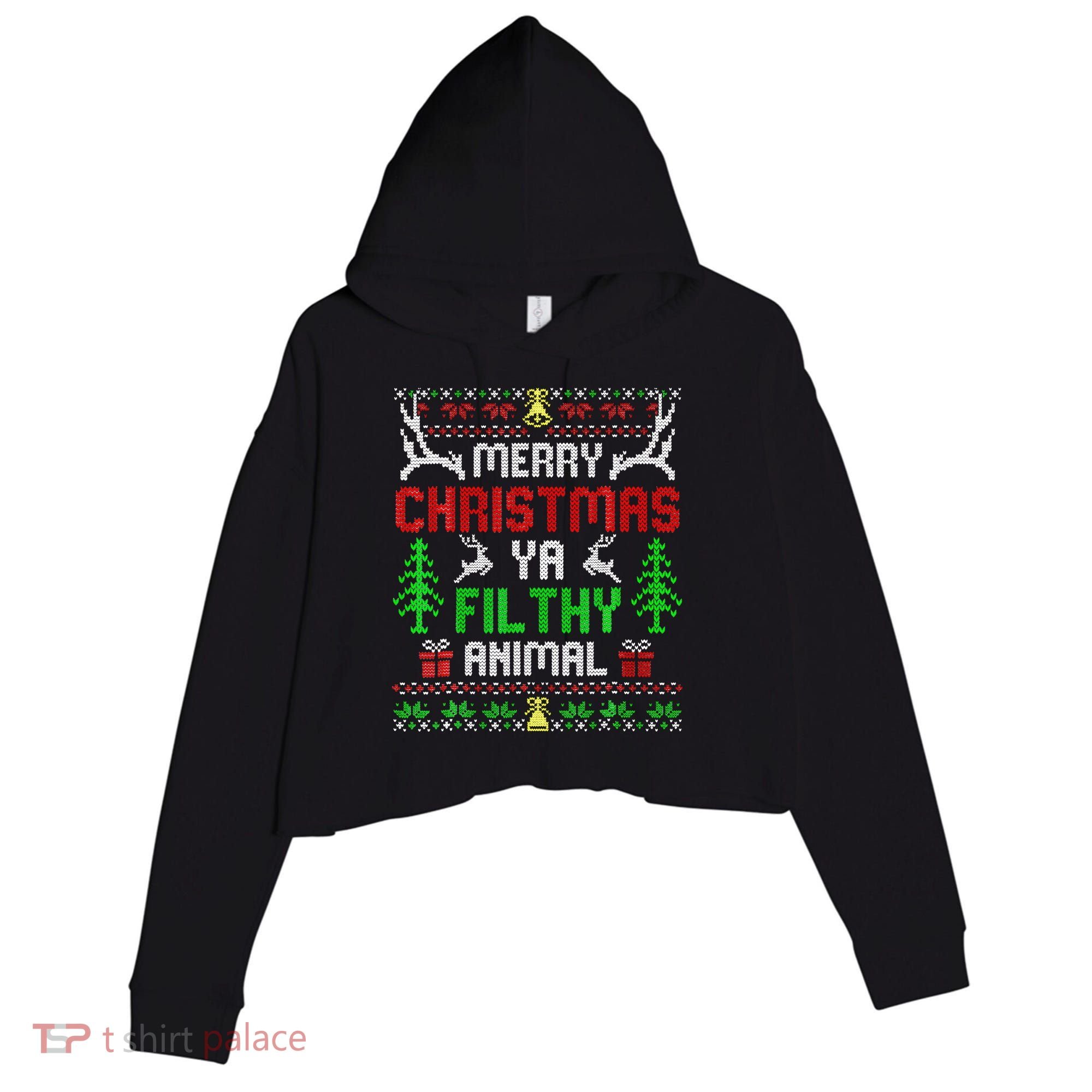 Merry Christmas Animal Filthy Ya  Crop Fleece Hoodie
