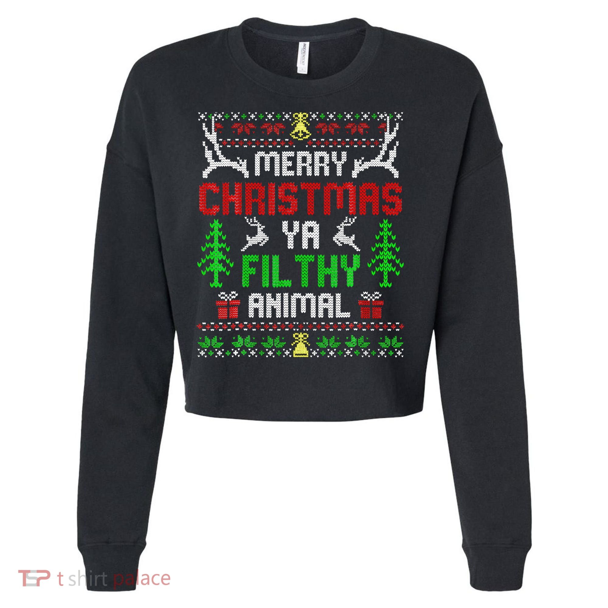 Merry Christmas Animal Filthy Ya  Cropped Pullover Crew