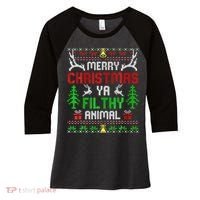 Merry Christmas Animal Filthy Ya  Women's Tri-Blend 3/4-Sleeve Raglan Shirt thumb 0