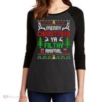 Merry Christmas Animal Filthy Ya  Women's Tri-Blend 3/4-Sleeve Raglan Shirt thumb 2