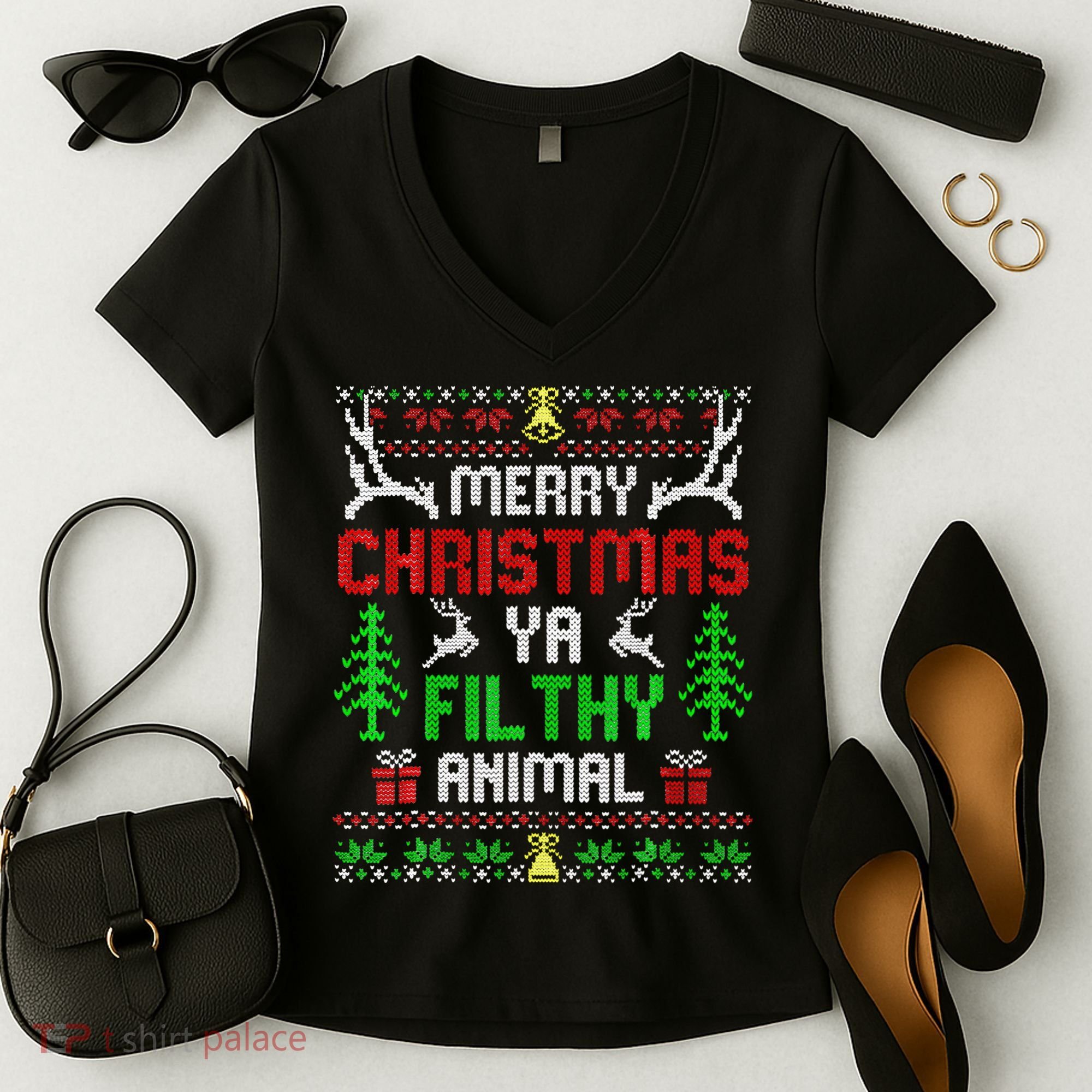 Merry Christmas Animal Filthy Ya  Women's V-Neck T-Shirt