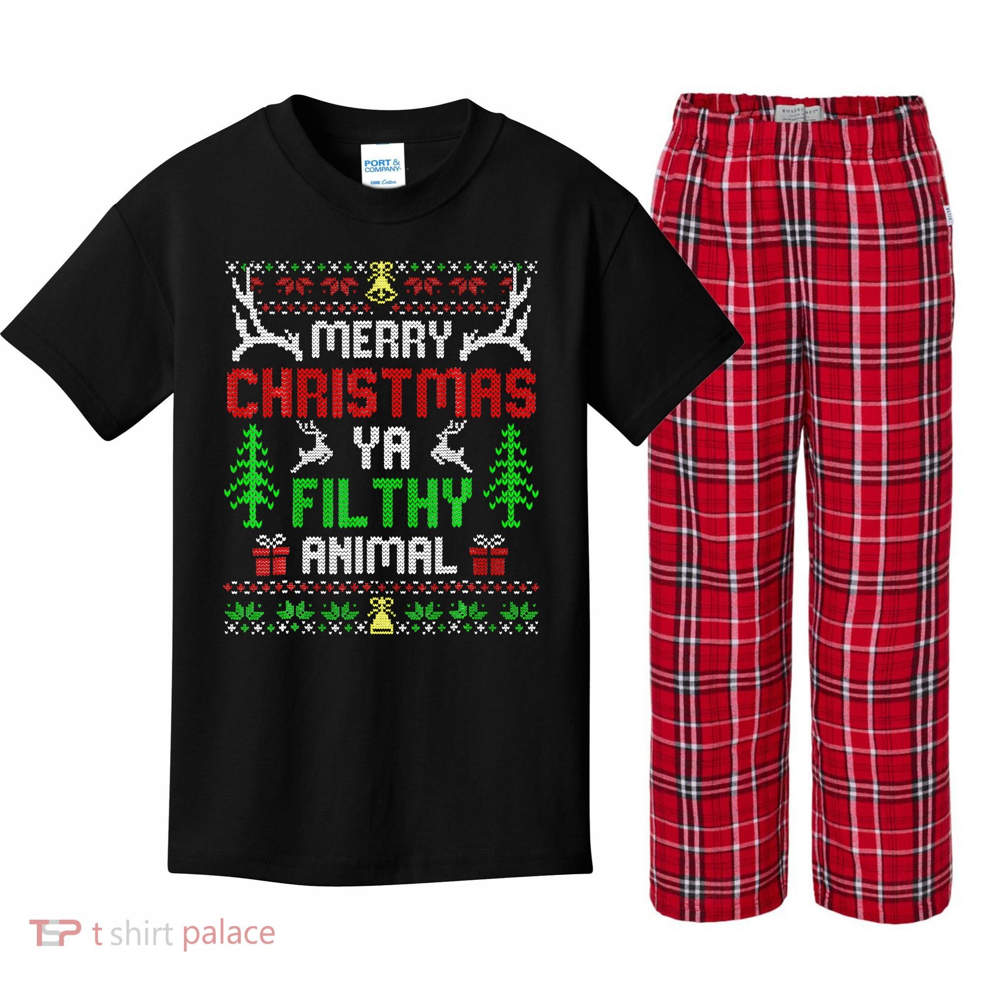 Merry Christmas Animal Filthy Ya  Kids Plaid Pajama Set