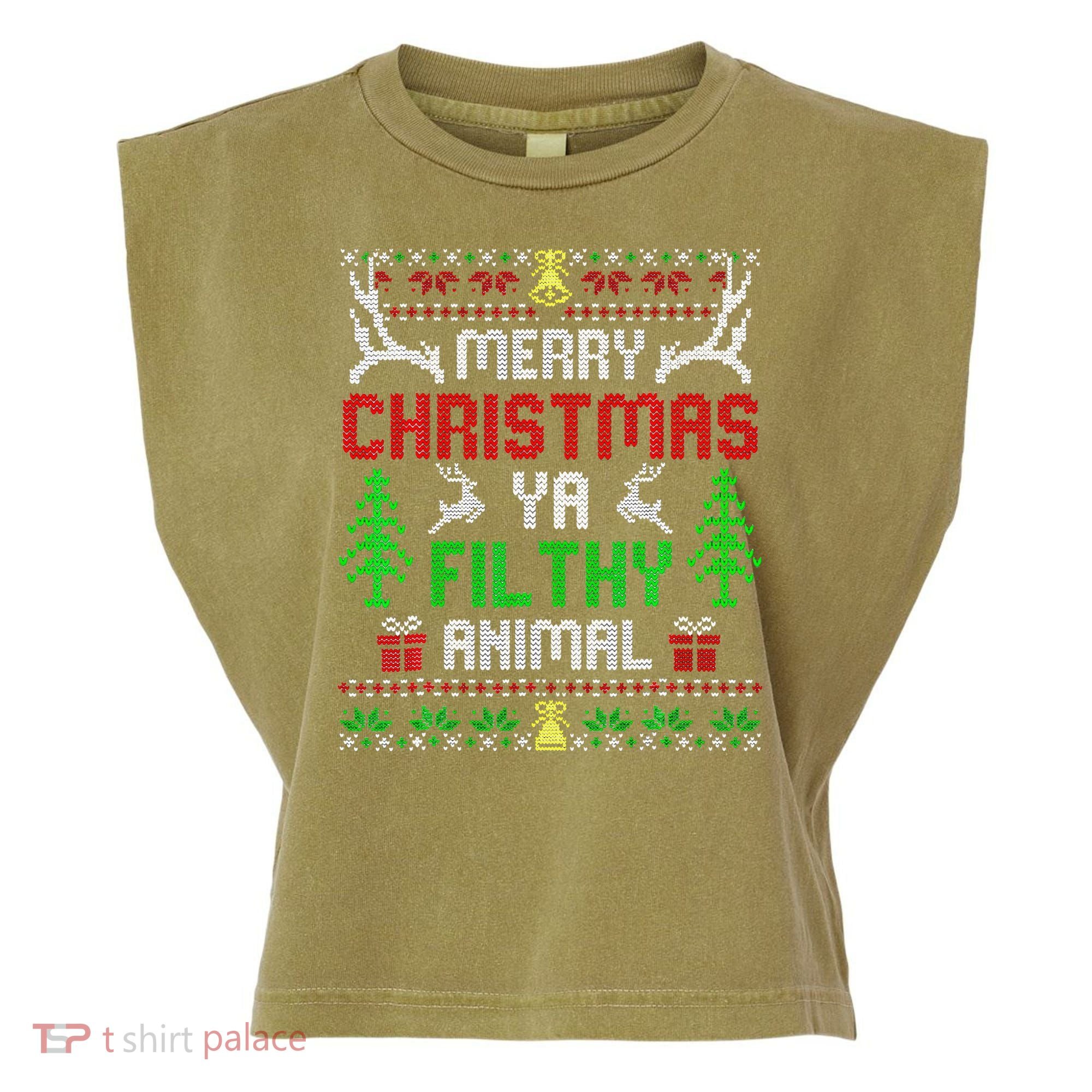 Merry Christmas Animal Filthy Ya  Garment-Dyed Women's Muscle Tee