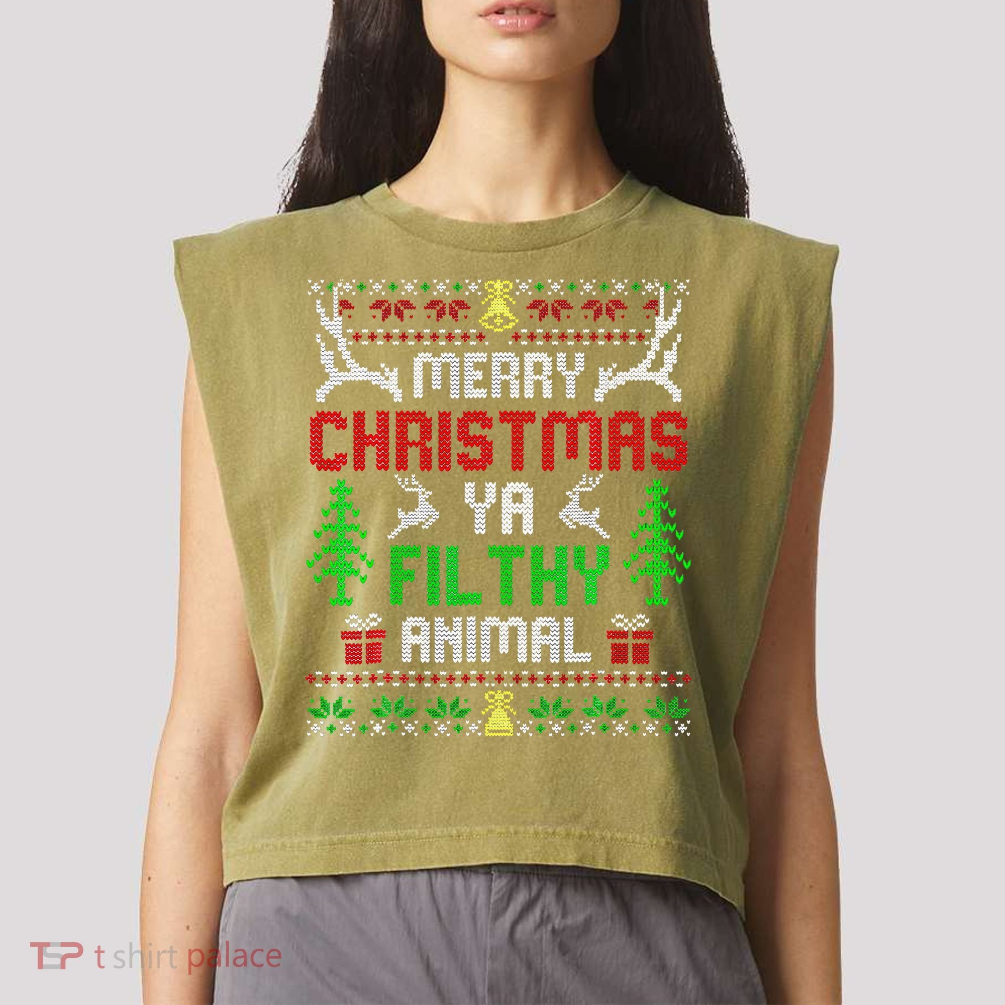 Merry Christmas Animal Filthy Ya  Garment-Dyed Women's Muscle Tee