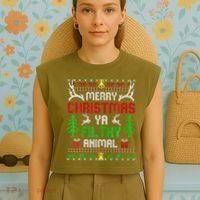 Merry Christmas Animal Filthy Ya  Garment-Dyed Women's Muscle Tee thumb 4