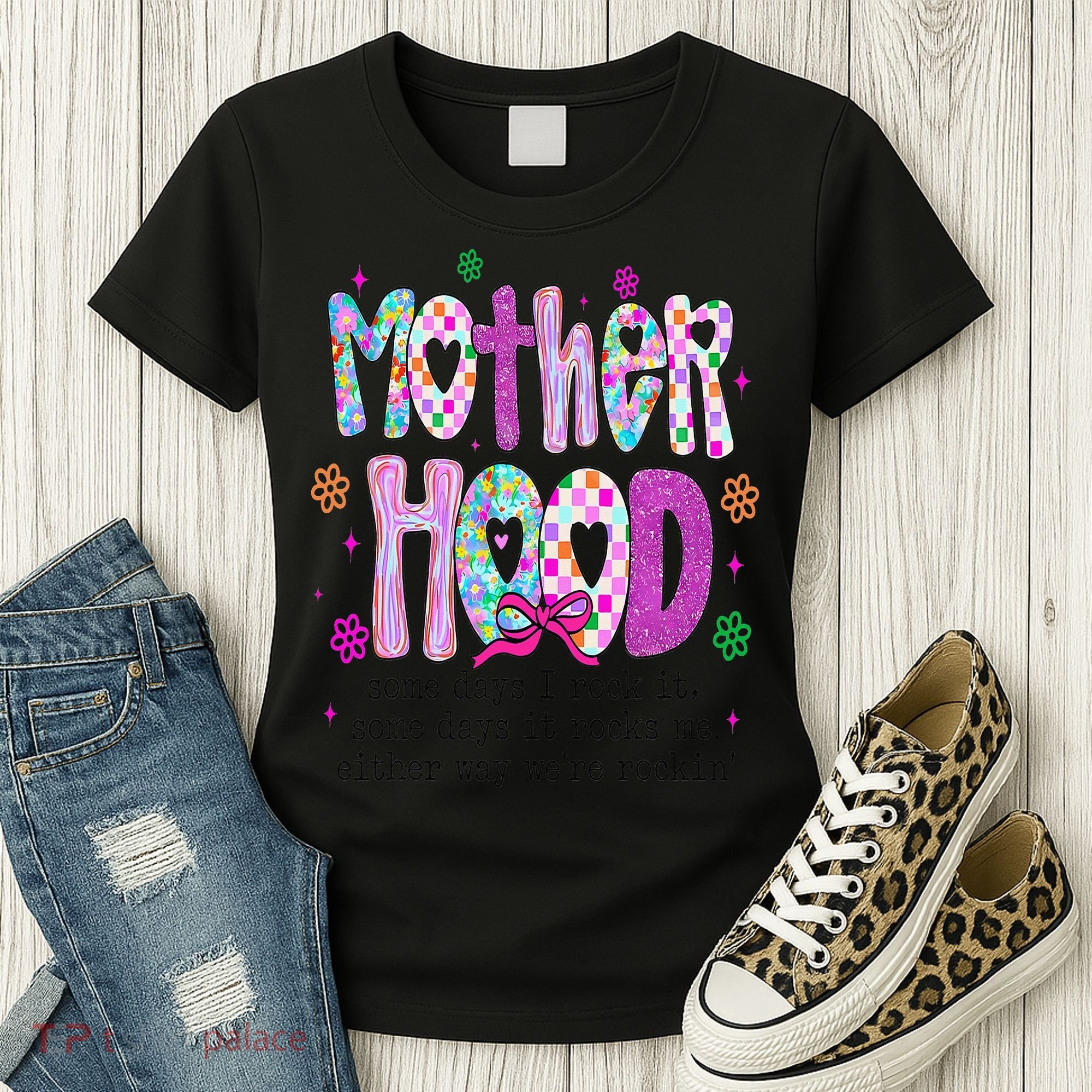 Motherhood Coquette Bow Checker Sarcastic MamaSassy Mother Women's T-Shirt