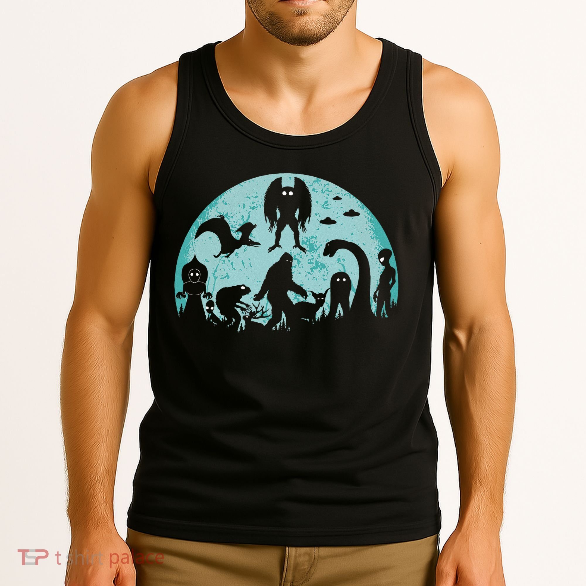 Mythical Creatures Bigfoot Loch Ness Monster Mothman Cryptid Tank Top