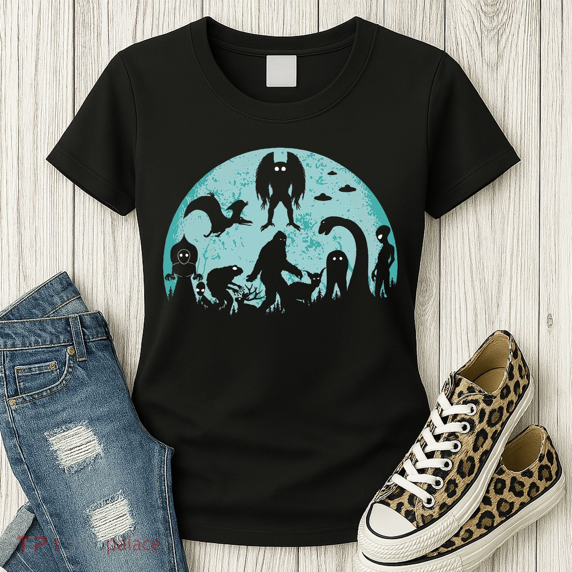 Mythical Creatures Bigfoot Loch Ness Monster Mothman Cryptid Women's T-Shirt