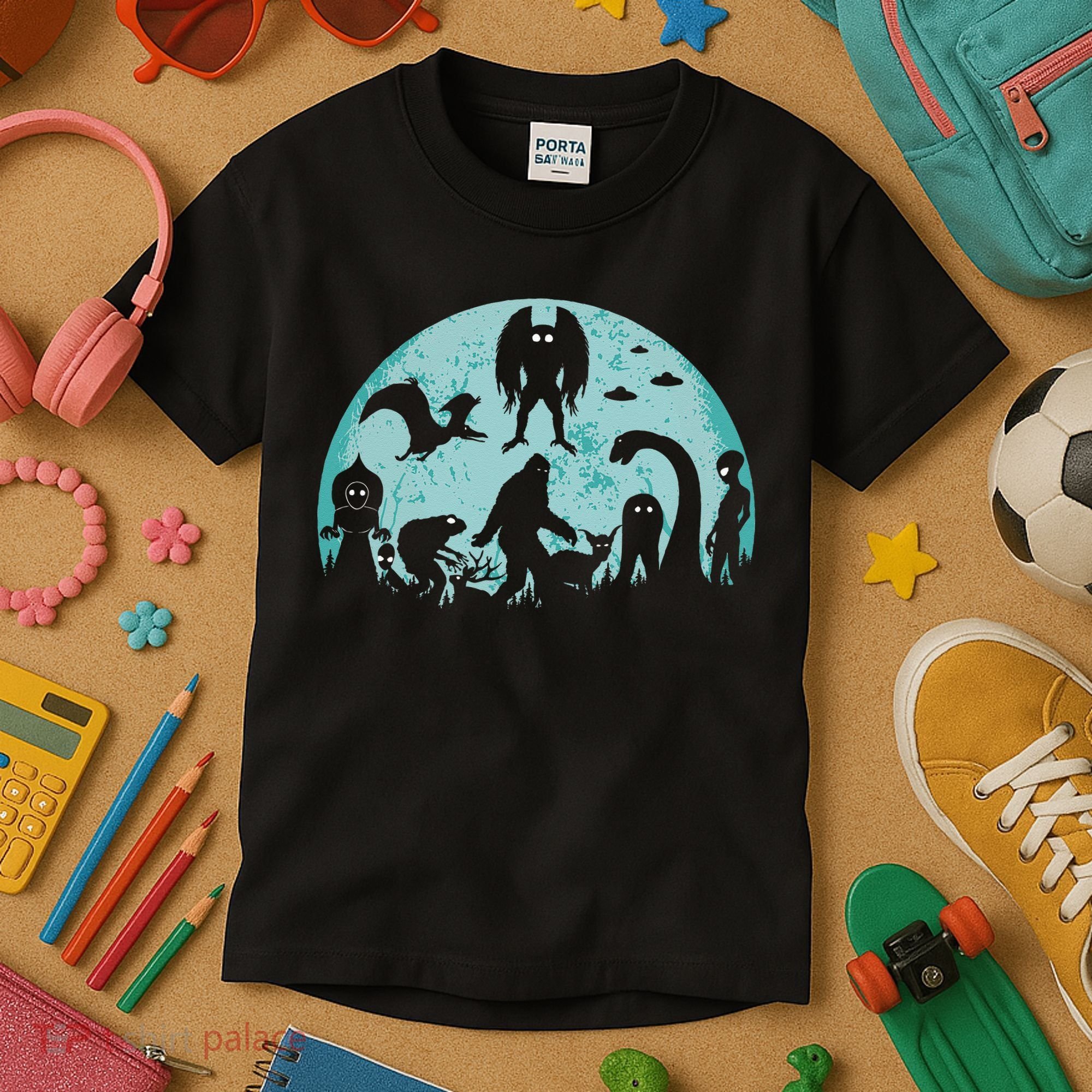 Mythical Creatures Bigfoot Loch Ness Monster Mothman Cryptid Kids T-Shirt