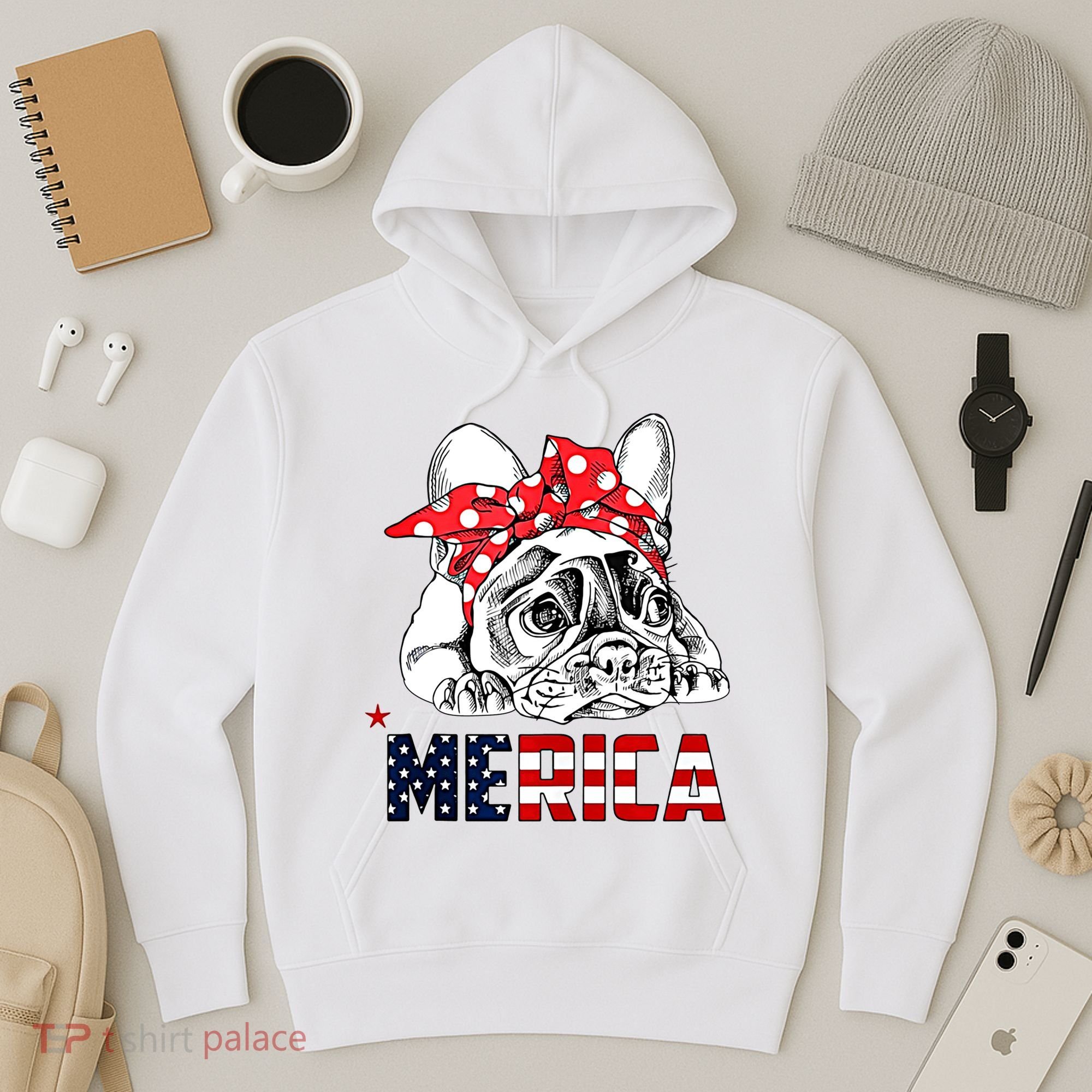 Merica Cute Bulldog 4th Of July Hoodie
