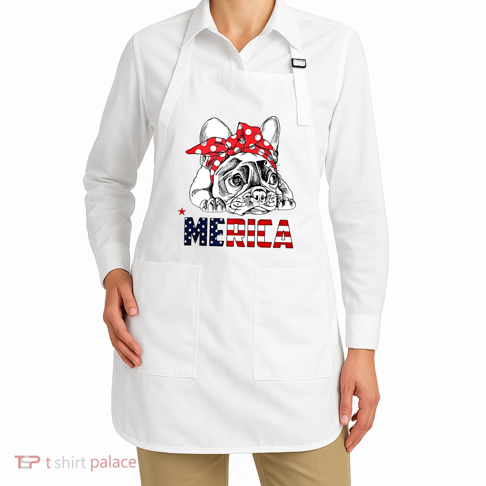 Merica Cute Bulldog 4th Of July Apron