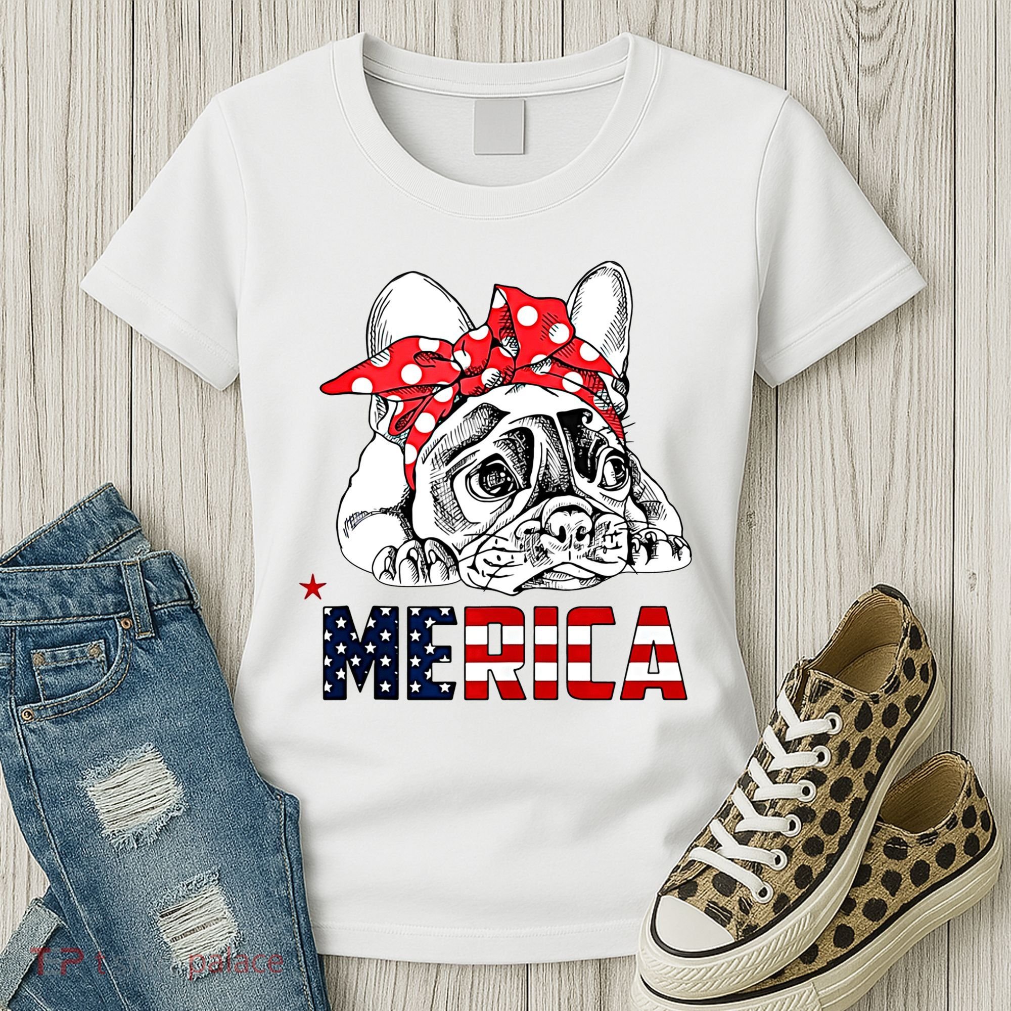Merica Cute Bulldog 4th Of July Women's T-Shirt