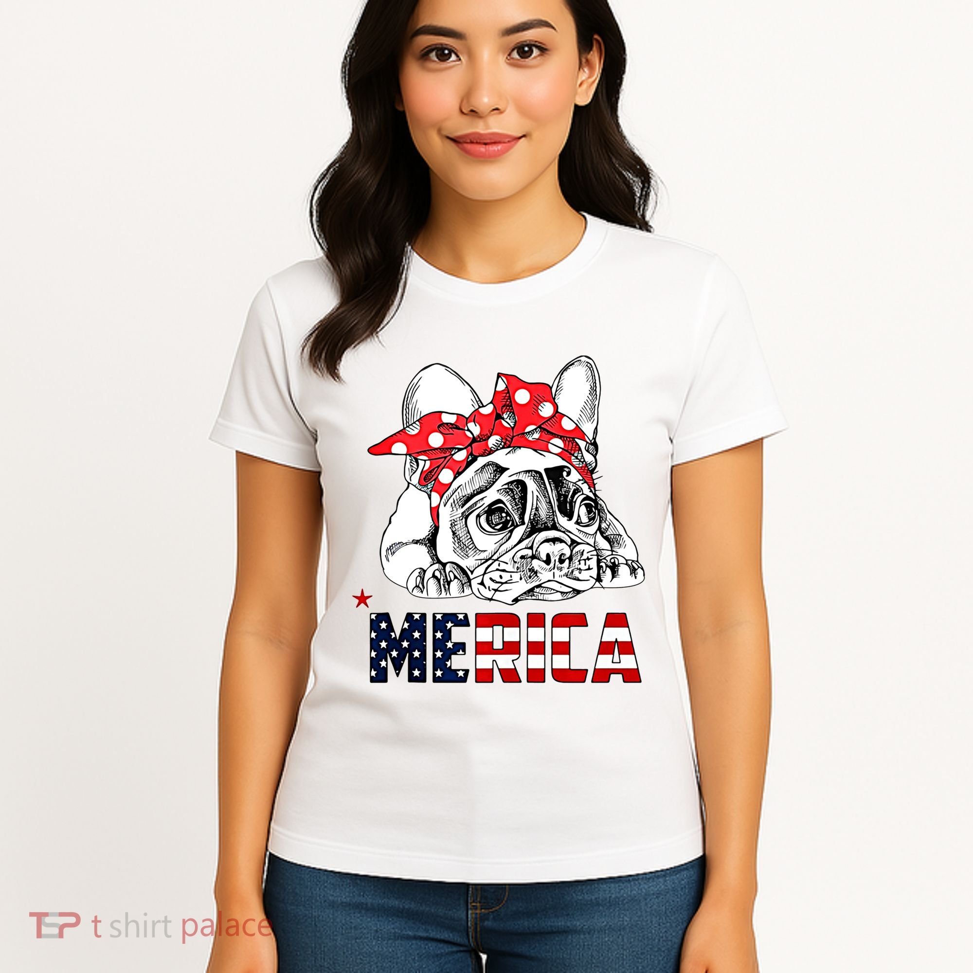Merica Cute Bulldog 4th Of July Women's T-Shirt