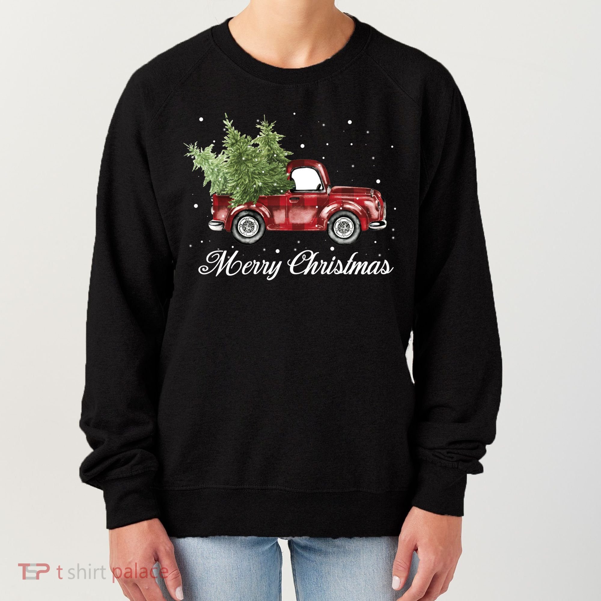 Merry Christmas Buffalo Truck Tree Red Plaid Women's Sweatshirt