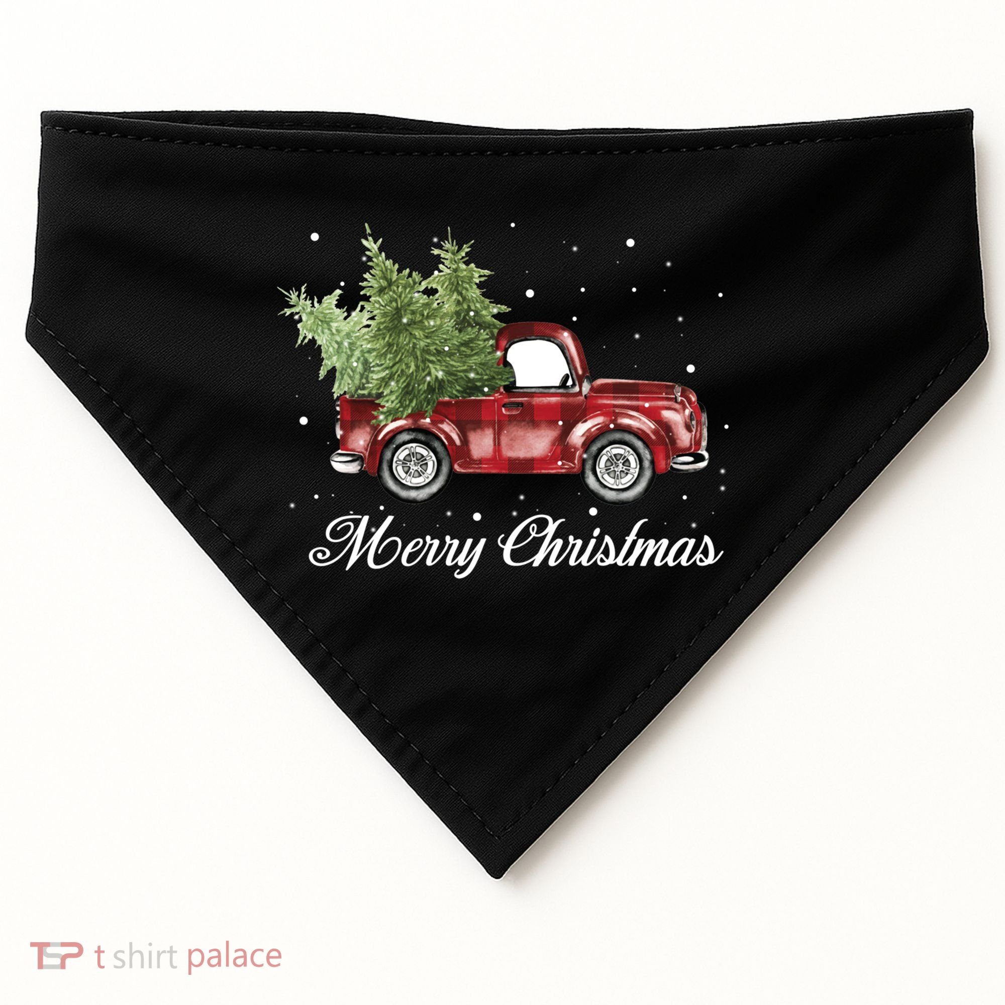 Merry Christmas Buffalo Truck Tree Red Plaid USA-Made Doggie Bandana