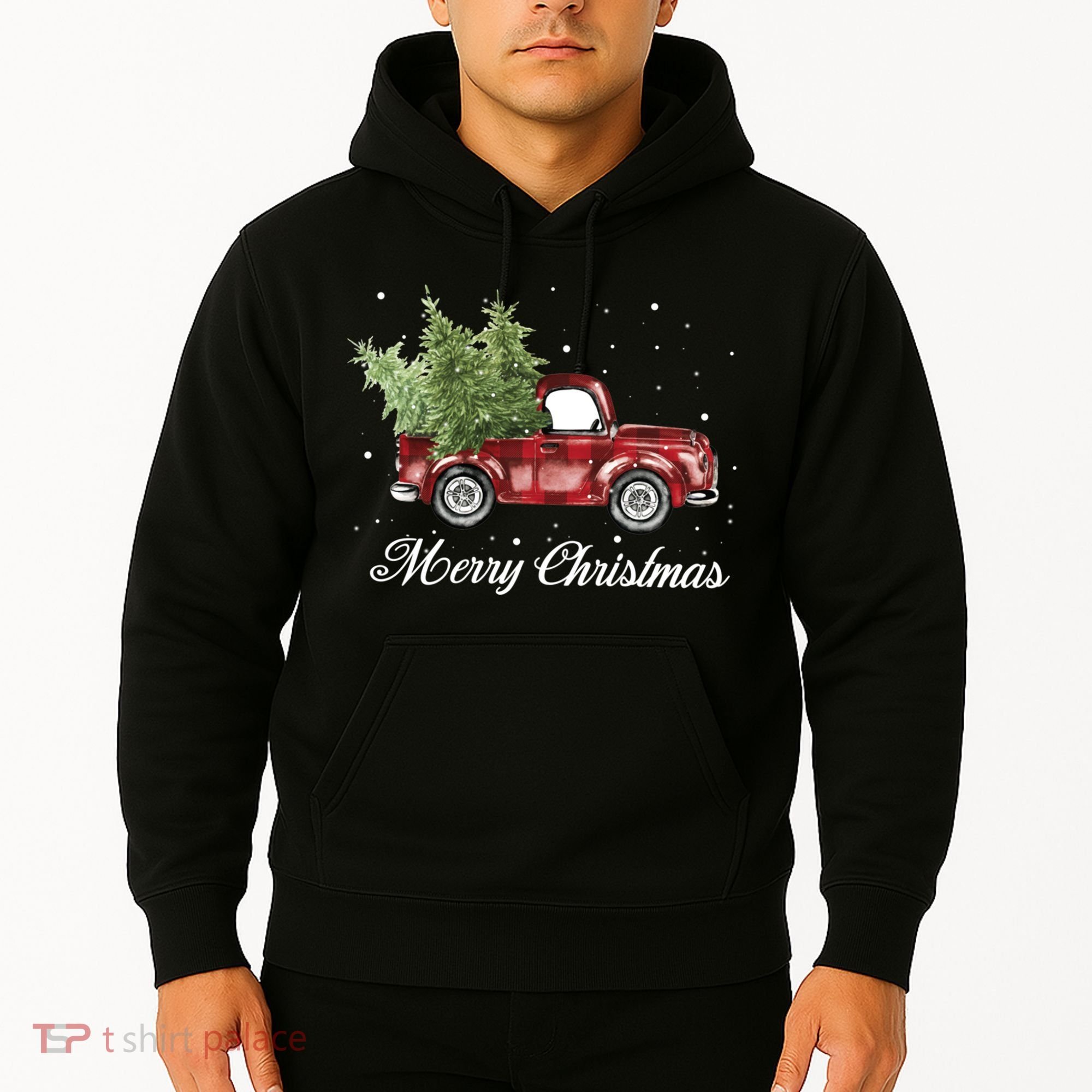 Merry Christmas Buffalo Truck Tree Red Plaid Hoodie