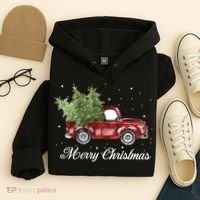 Merry Christmas Buffalo Truck Tree Red Plaid Hoodie thumb 4