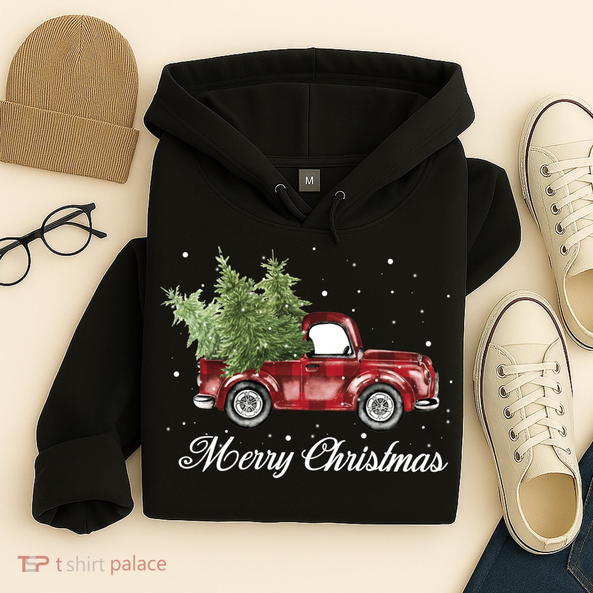 Merry Christmas Buffalo Truck Tree Red Plaid Hoodie