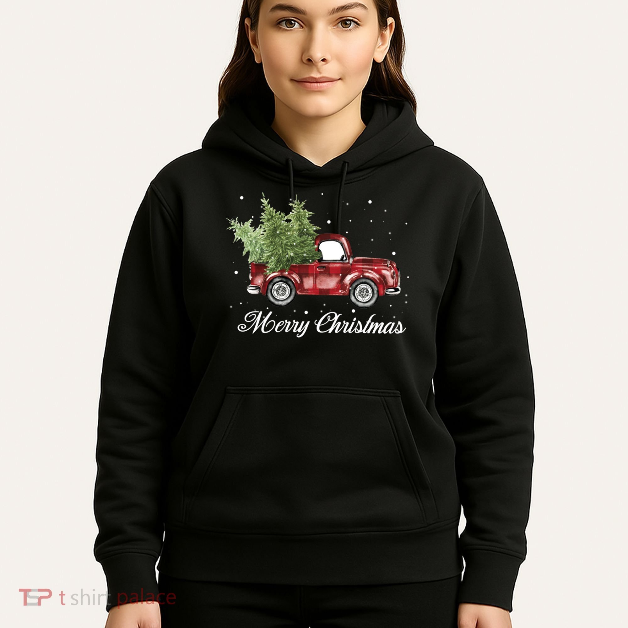 Merry Christmas Buffalo Truck Tree Red Plaid Hoodie