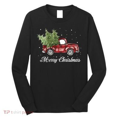 Merry Christmas Buffalo Truck Tree Red Plaid Long Sleeve Shirt