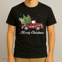 Merry Christmas Buffalo Truck Tree Red Plaid T-Shirt thumb 3