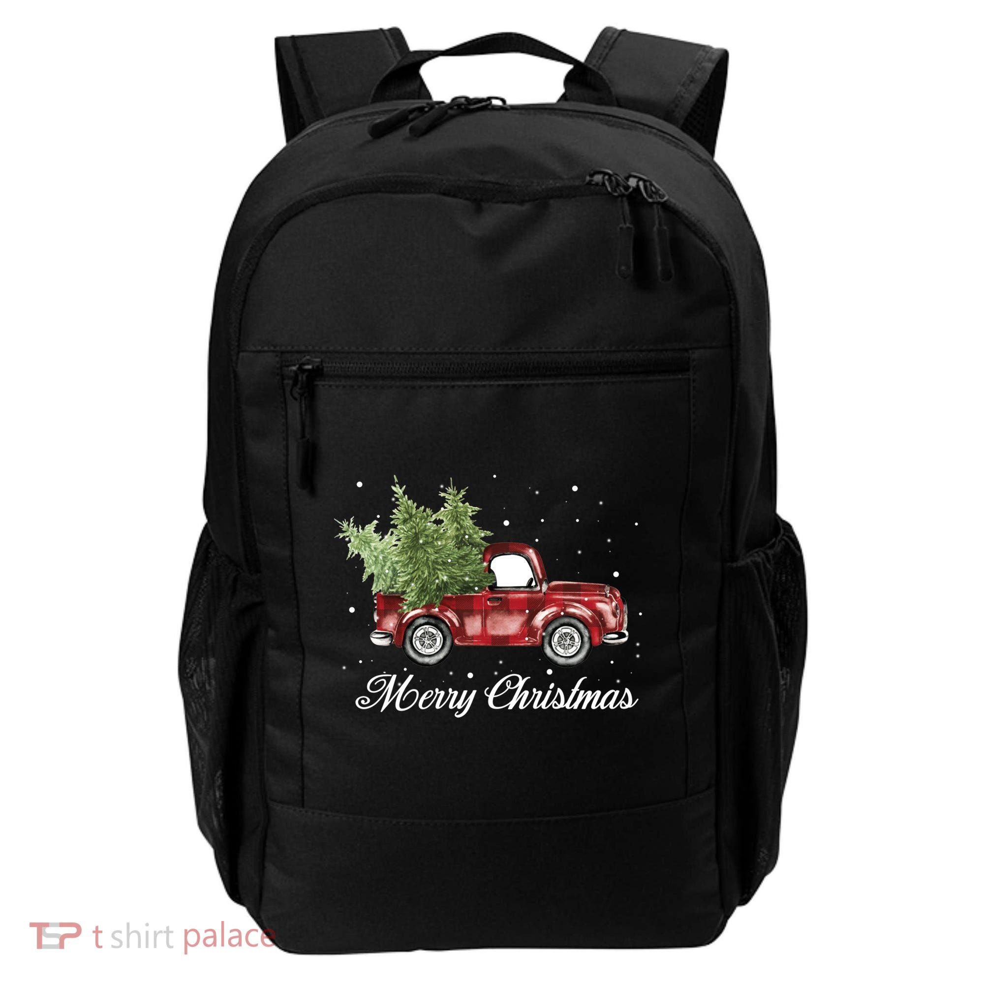 Merry Christmas Buffalo Truck Tree Red Plaid Backpack