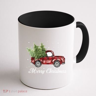 Merry Christmas Buffalo Truck Tree Red Plaid Coffee Mug back