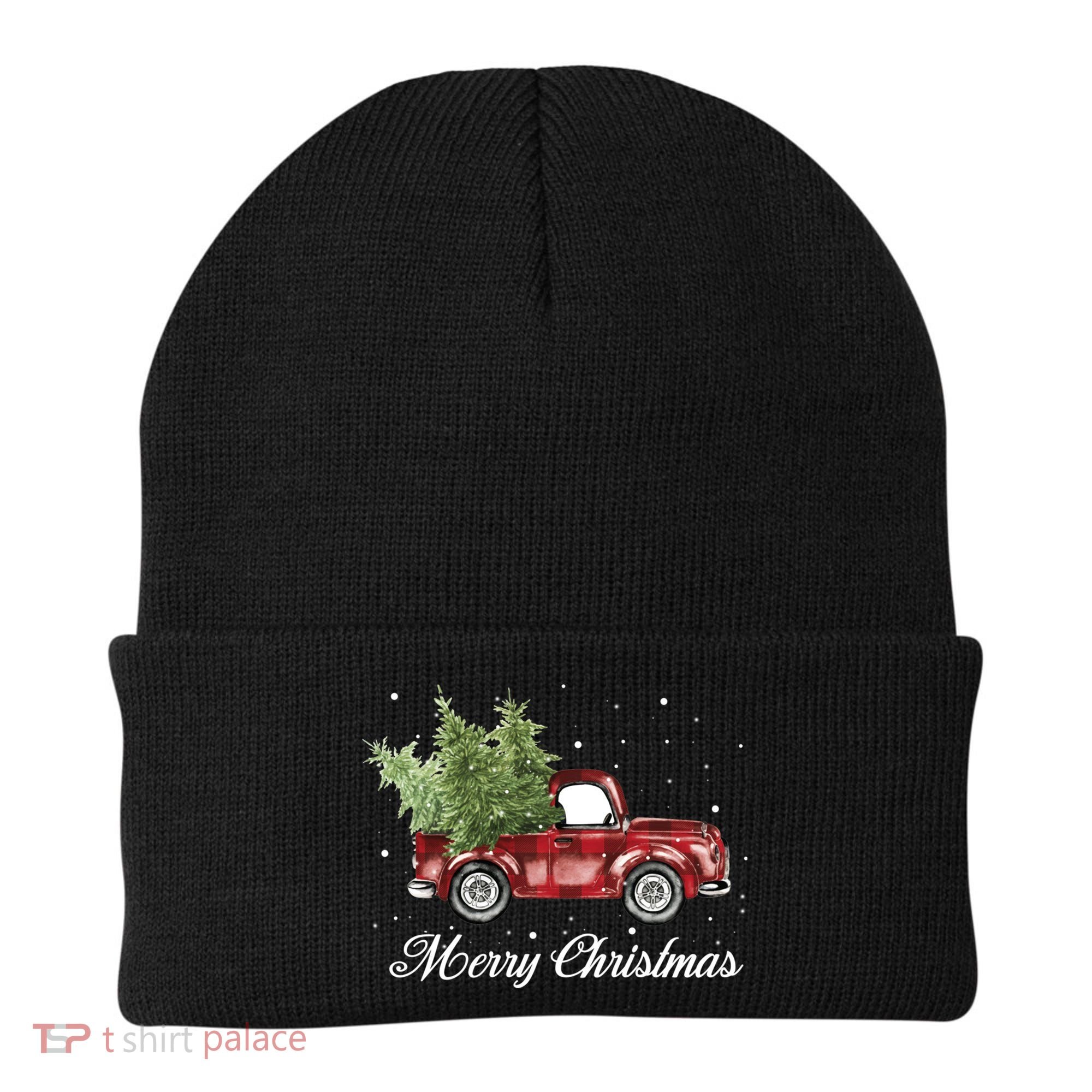 Merry Christmas Buffalo Truck Tree Red Plaid Beanie