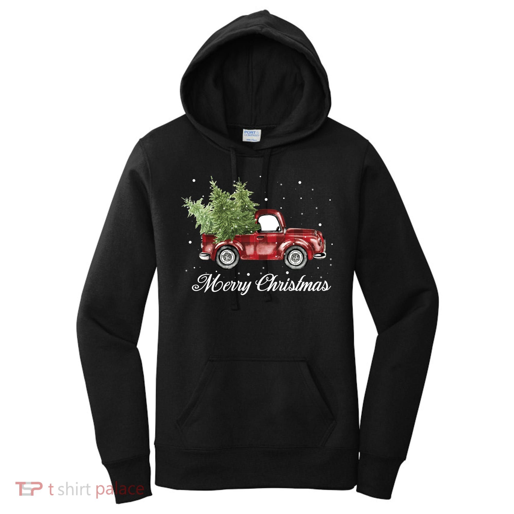 Merry Christmas Buffalo Truck Tree Red Plaid Women's Hoodie