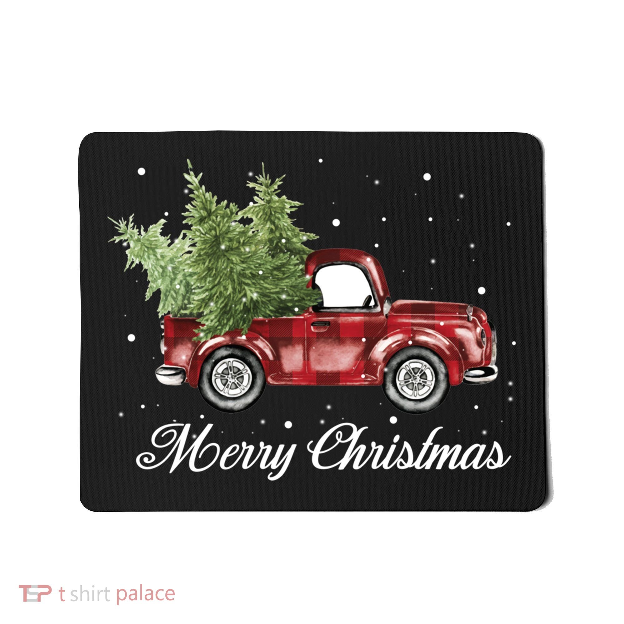 Merry Christmas Buffalo Truck Tree Red Plaid Mousepad