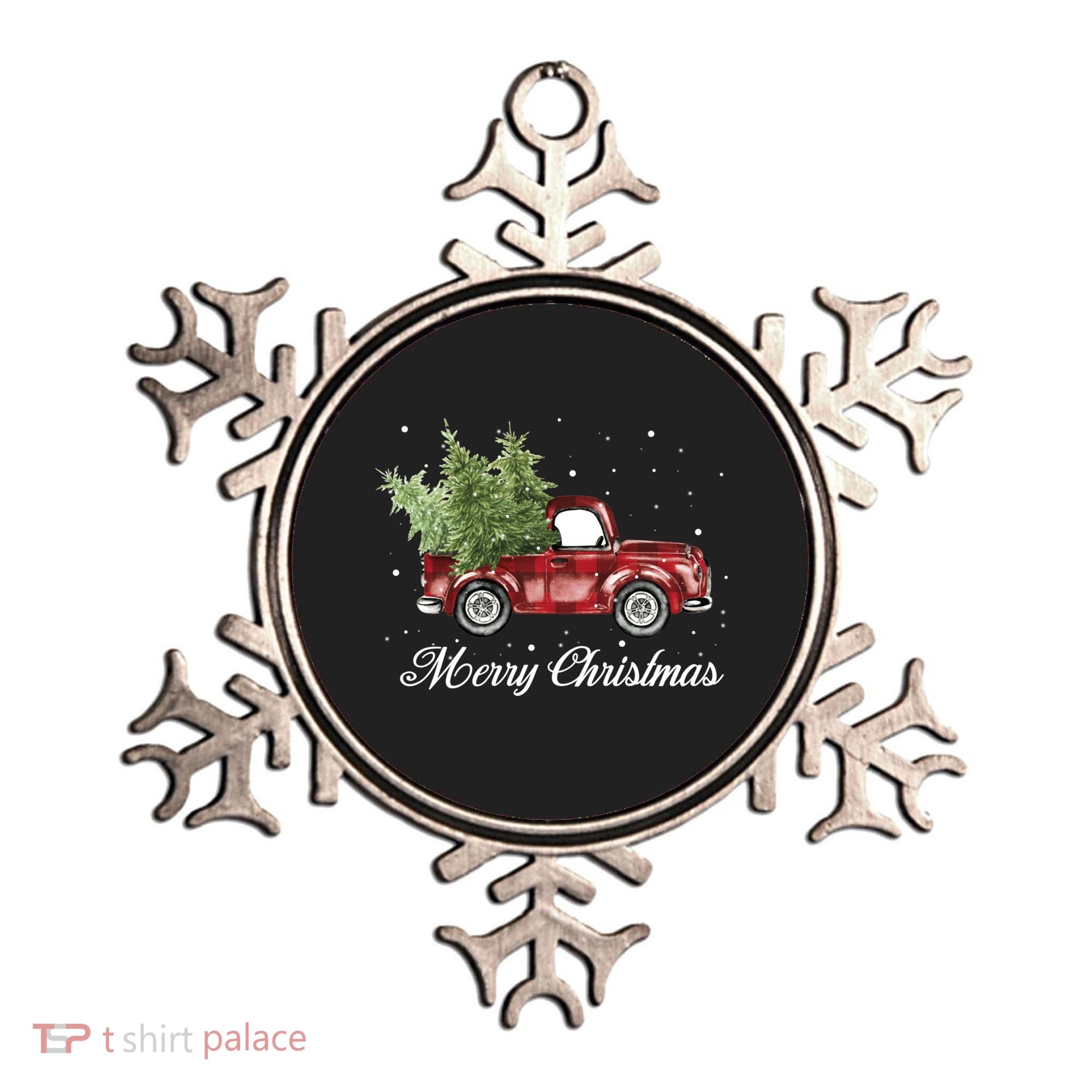 Merry Christmas Buffalo Truck Tree Red Plaid Ornament
