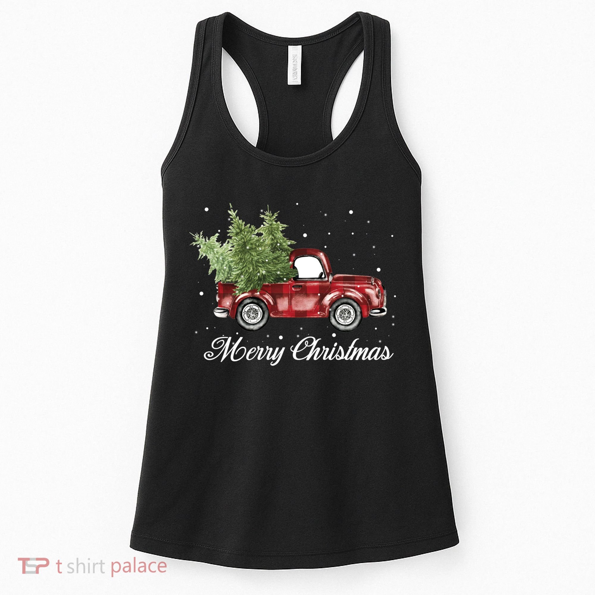 Merry Christmas Buffalo Truck Tree Red Plaid Women's Tank Top
