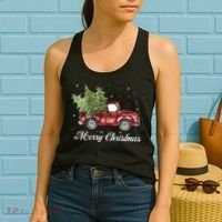 Merry Christmas Buffalo Truck Tree Red Plaid Women's Tank Top thumb 2