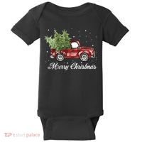Merry Christmas Buffalo Truck Tree Red Plaid Baby Bodysuit thumb 0