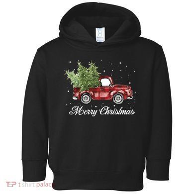 Merry Christmas Buffalo Truck Tree Red Plaid Toddler Hoodie
