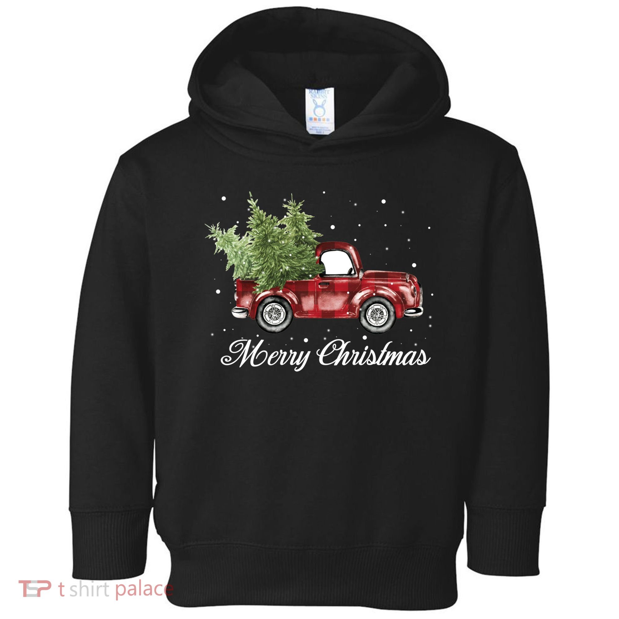 Merry Christmas Buffalo Truck Tree Red Plaid Toddler Hoodie