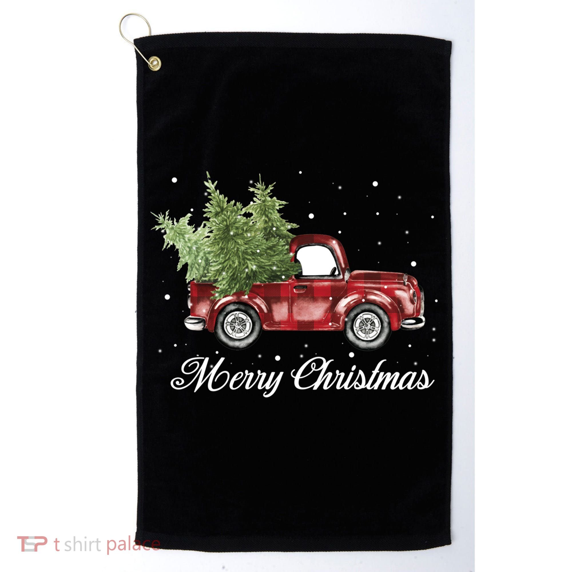 Merry Christmas Buffalo Truck Tree Red Plaid Golf Towel