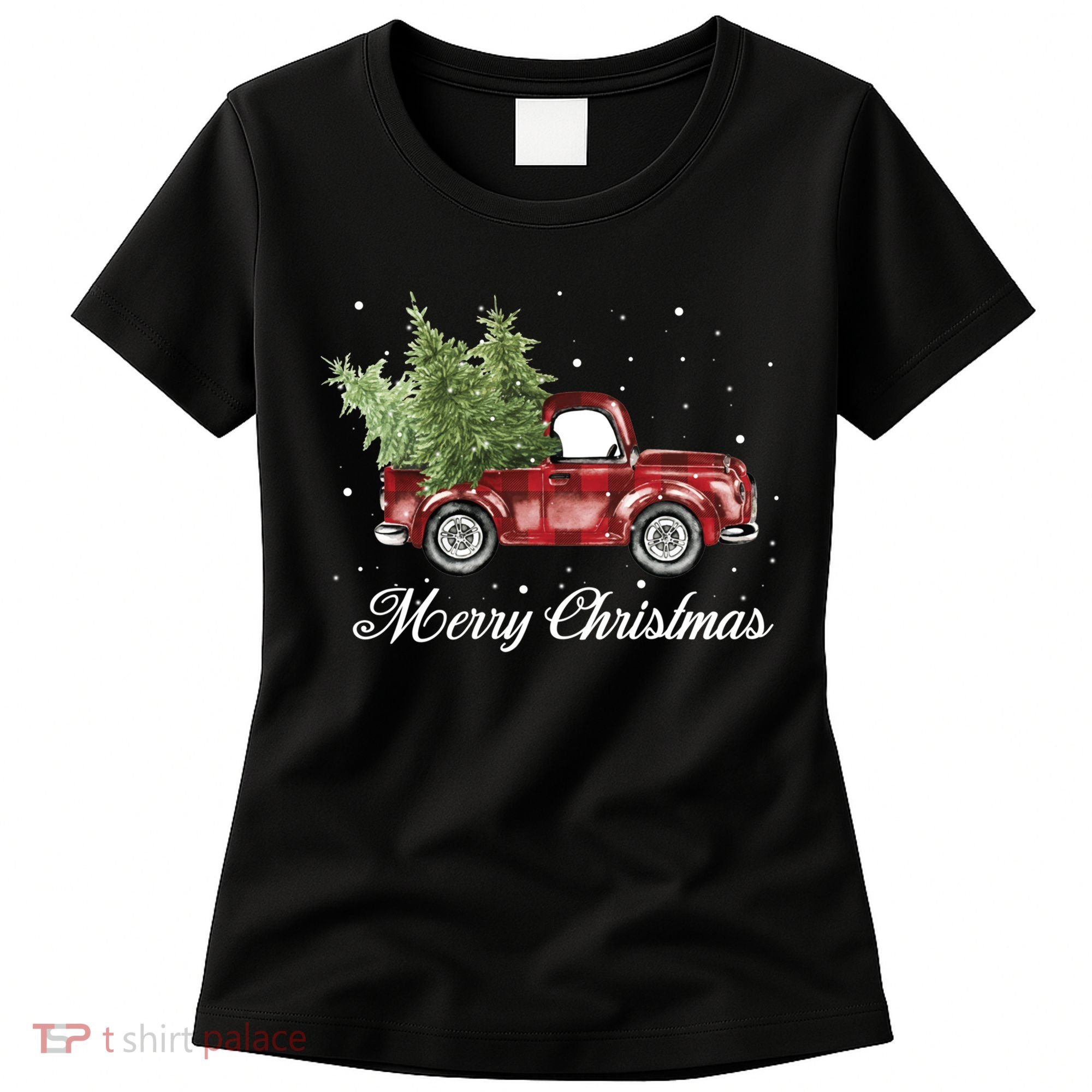 Merry Christmas Buffalo Truck Tree Red Plaid Women's T-Shirt