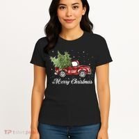 Merry Christmas Buffalo Truck Tree Red Plaid Women's T-Shirt thumb 4