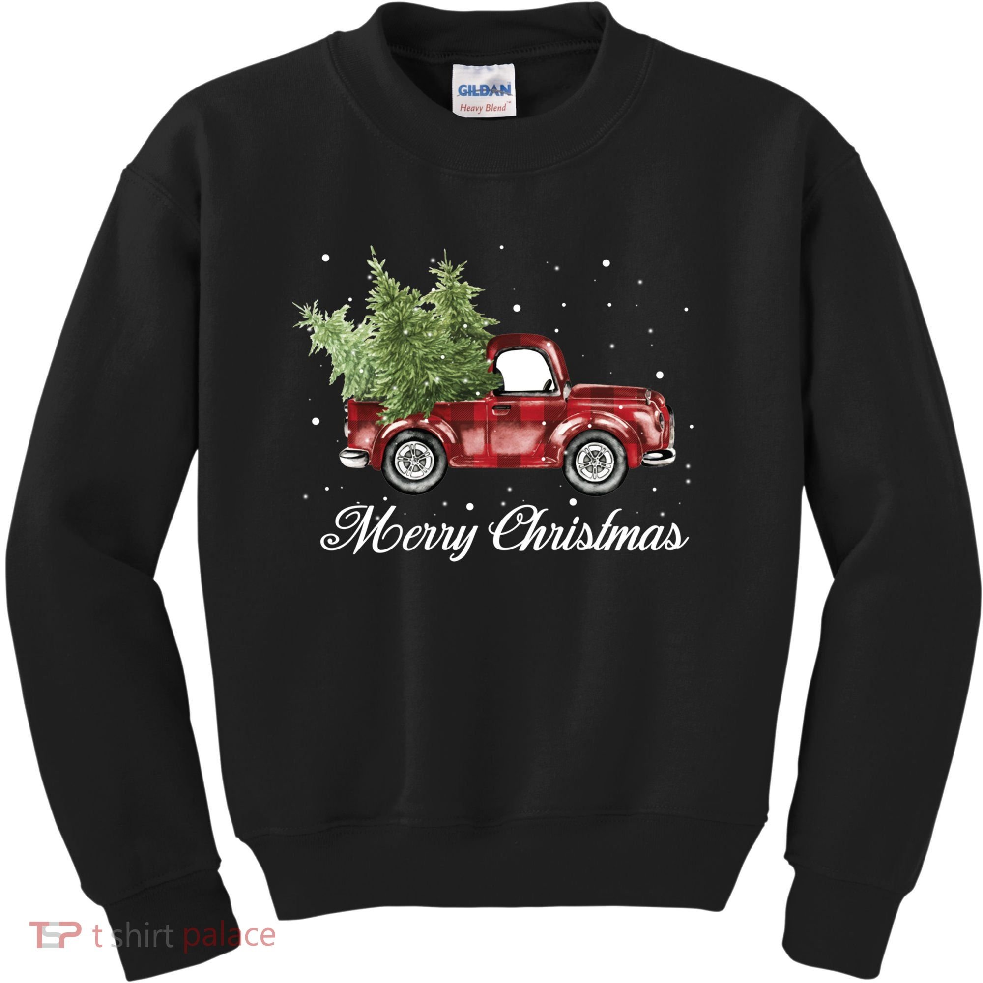 Merry Christmas Buffalo Truck Tree Red Plaid Kids Sweatshirt