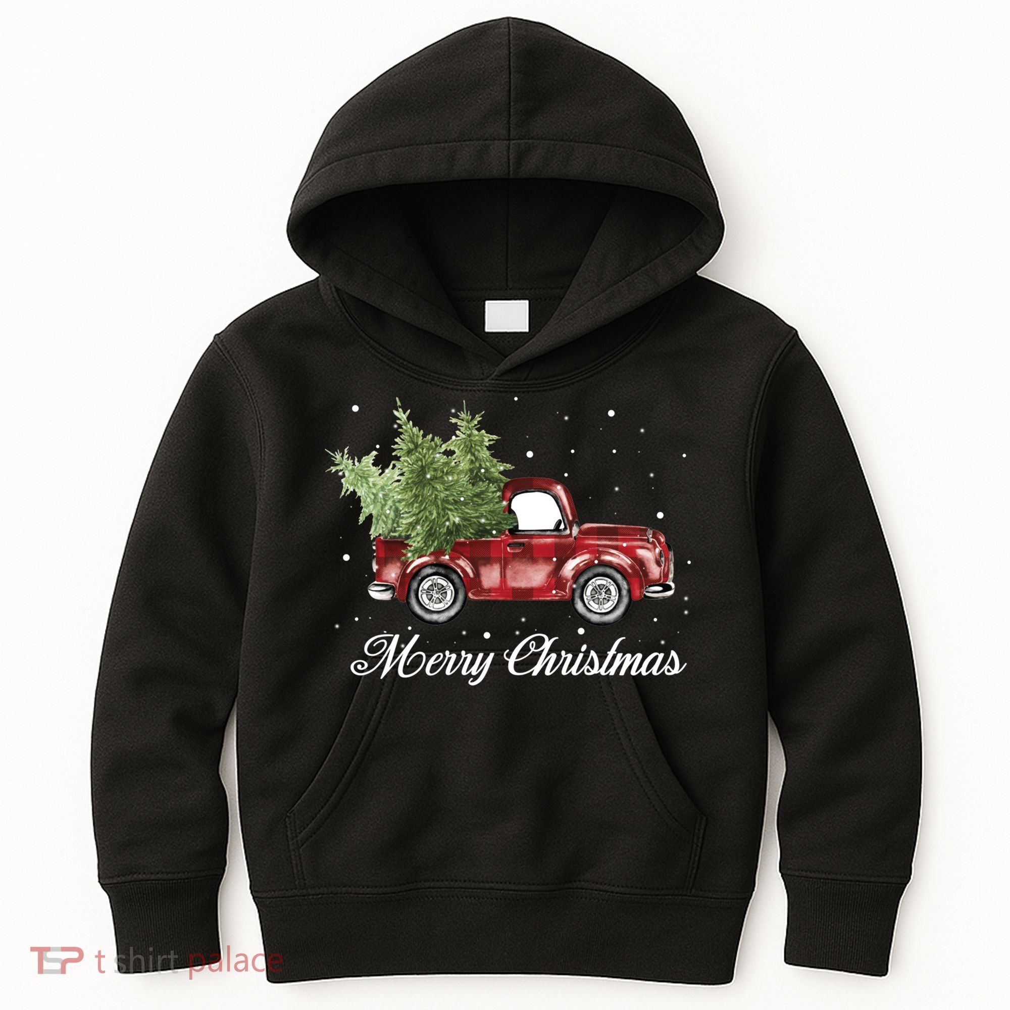 Merry Christmas Buffalo Truck Tree Red Plaid Kids Hoodie